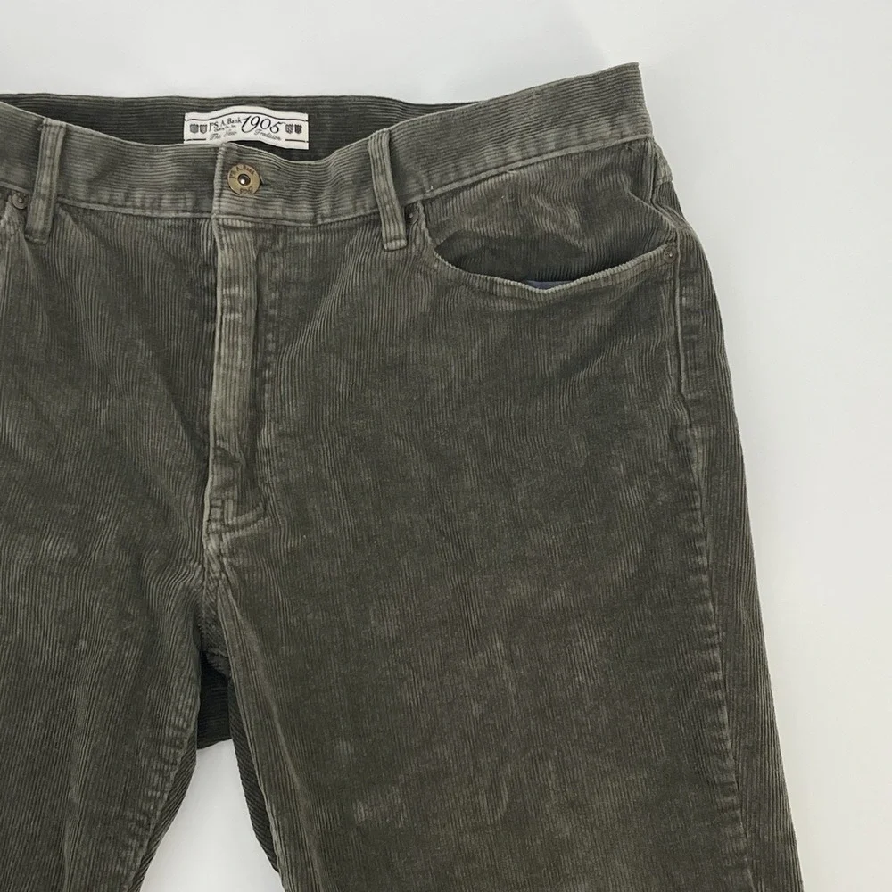Jos A Bank Corduroy Pants Mens 35 x 32 Flat Front Straight Leg Khaki Green